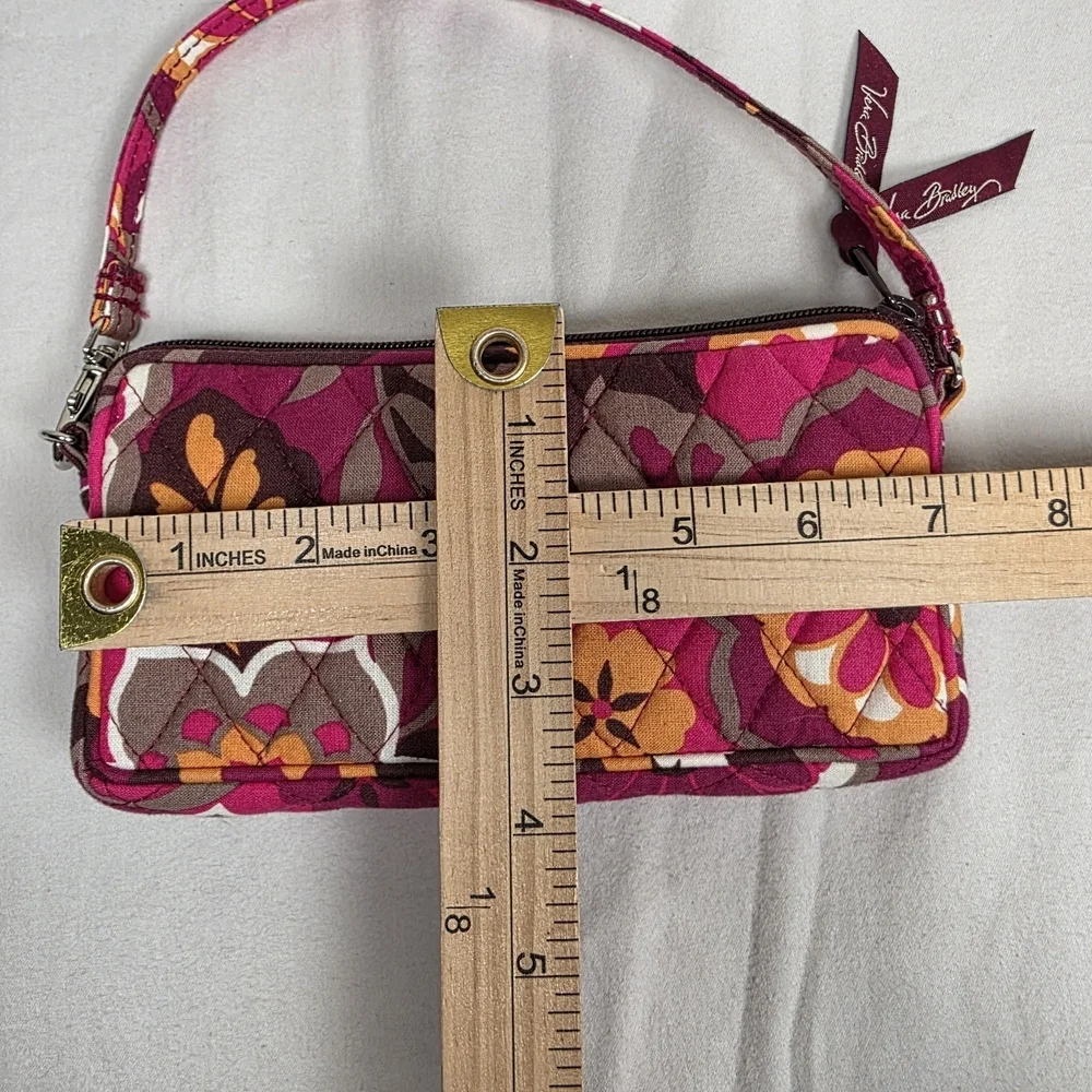 Vera Bradley Floral Quilted Wristlet Clutch Pink Brown Zip Pouch